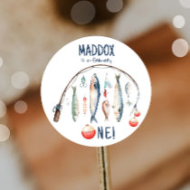 Fishing O-Fish-Ally The Big One Blue Boy Birthday  Classic Round Sticker