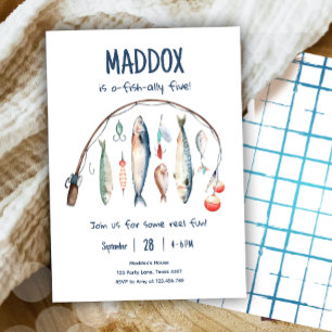 Fishing O-Fish-Ally The Big One Blue Boy Birthday Invitation