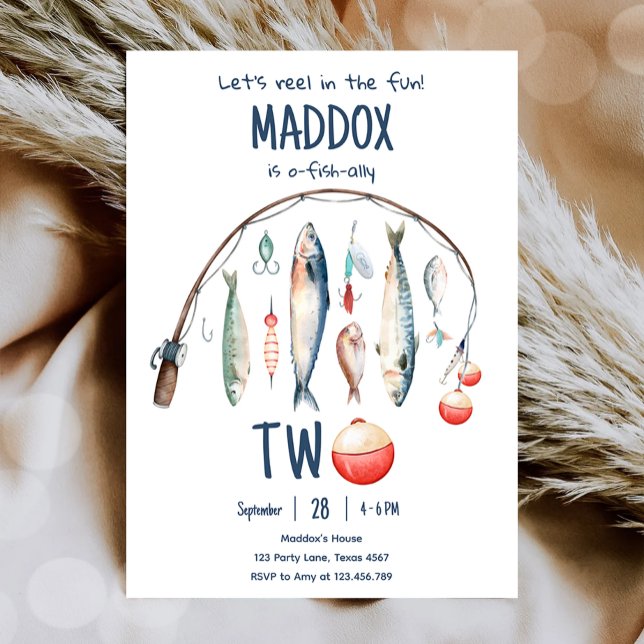 Fishing O-Fish-Ally Two Blue Boy 2nd Birthday  Invitation (Creator Uploaded)