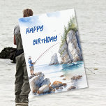 Fishing off the Rocks Enthusiasts Birthday  Card<br><div class="desc">Reel in the birthday fun with our fantastic fishing-themed card! 🎂🎣 The watercolor-style design features a man fishing off the rocks with a splash art detail inside, creating a serene and adventurous vibe. It's a catch of a choice for any fishing-loving guy! 🌟🎉 So, don't let this opportunity slip away...</div>