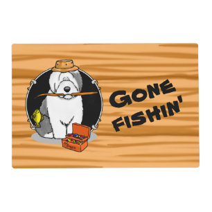 Fishing Old English Sheepdog Dog (Gray 1) Cute Placemat