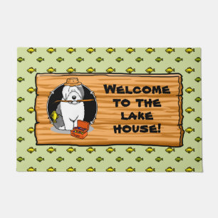 Fishing Old English Sheepdog (Gray 1) Cute Funny Doormat