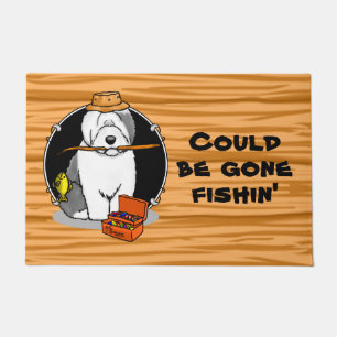 Fishing Old English Sheepdog (Gray 1) Cute Funny Doormat