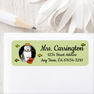 Fishing Old English Sheepdog (Gray 1) Cute Funny Label
