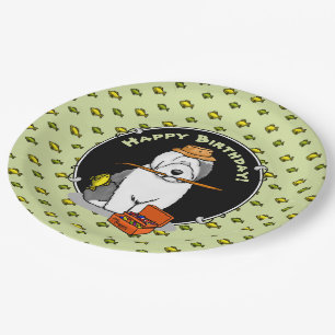 Fishing Old English Sheepdog (Gray 1) Cute Funny Paper Plates