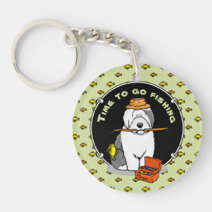 Fishing Old English Sheepdog (Gray 1) Cute OES Keychain