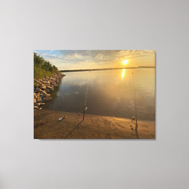 Fishing on the Missouri River at Sunset Canvas Print (Front)