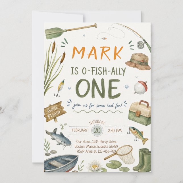 Fishing One Boy Birthday Invitation (Front)