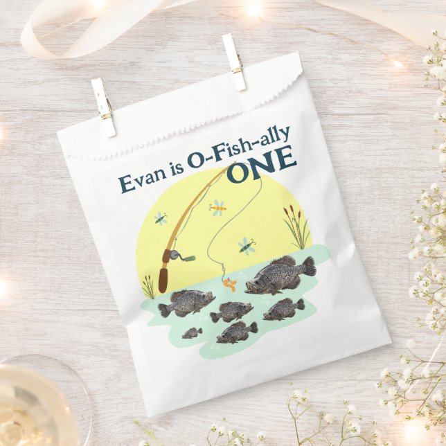 Fishing One Kid's First Birthday Crappie Fish  Favor Bag (Clipped)
