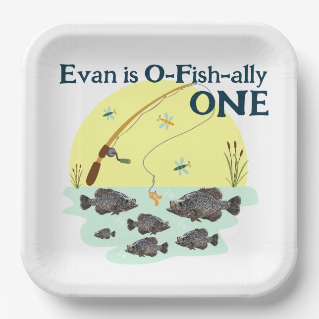 Fishing One Kid's First Birthday Crappie Pan Fish Paper Plates (Front)