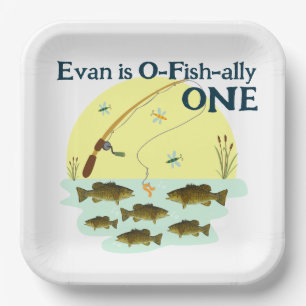 Fishing One Kid's First Birthday Smallmouth Bass  Paper Plates