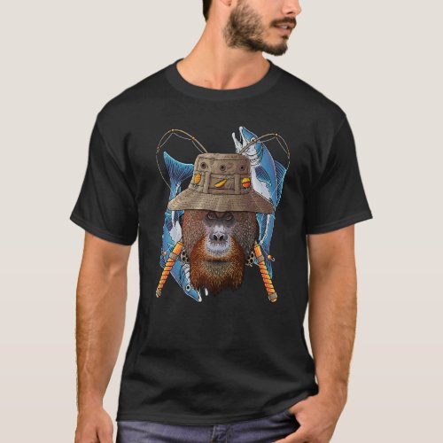 Fishing Orangutan Outdoor Fisherman Animal Cute Fl T_Shirt