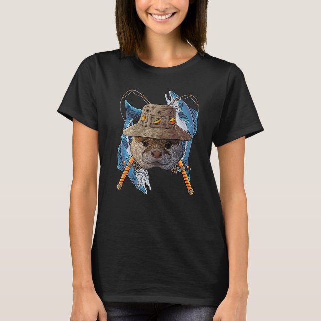 Fishing Otter Outdoor Fisherman Animal Cute Fly Fi T-Shirt (Front)