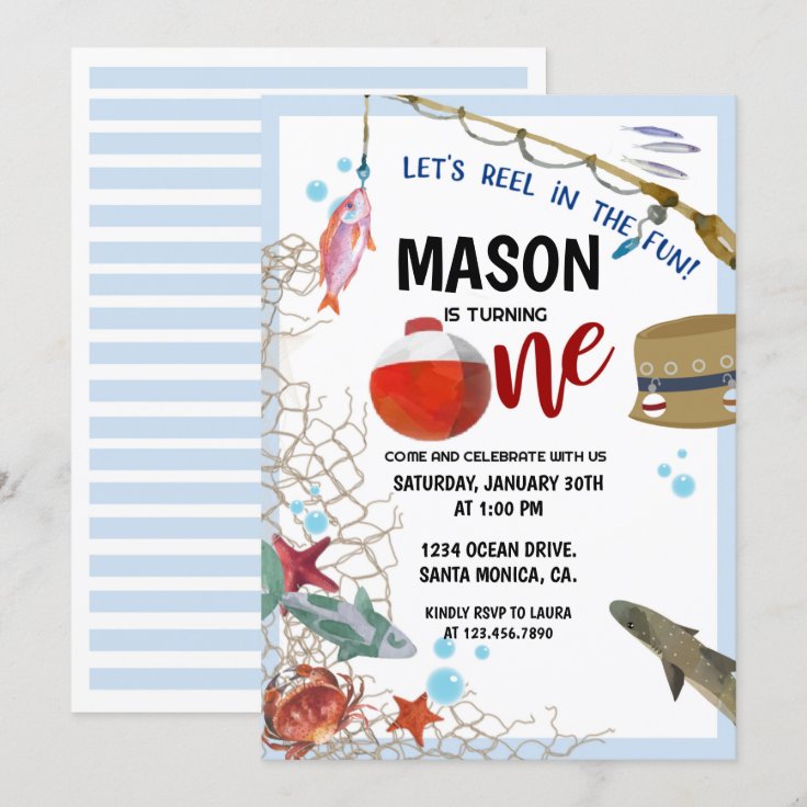 Fishing party, First Birthday, FISHING INVITATION | Zazzle