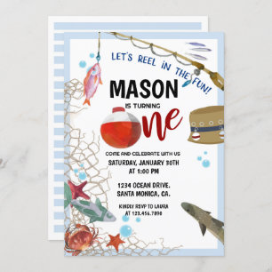 Fishing party, First Birthday, FISHING INVITATION