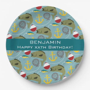 Fishing Pattern with Custom Name Paper Plates