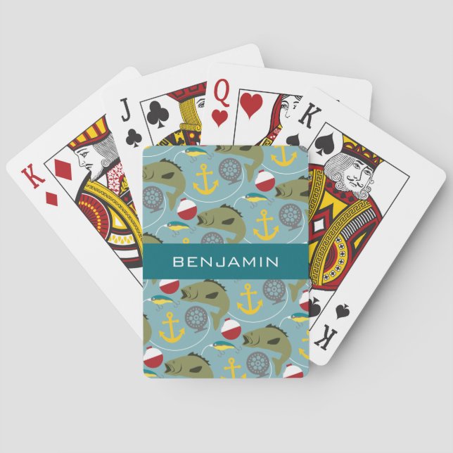 Fishing Pattern with Custom Name Poker Cards (Back)