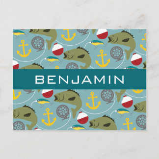 Fishing Pattern with Custom Name Postcard