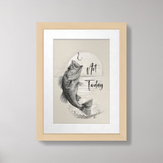 Fishing Pencil Drawing - Vintage Black and White 2 Framed Art