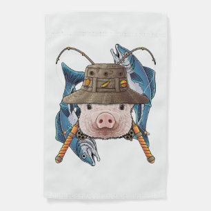 Fishing Pig Outdoor Fisherman Farm Animal Cute Fly Garden Flag