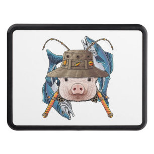 Fishing Pig Outdoor Fisherman Farm Animal Cute Fly Hitch Cover