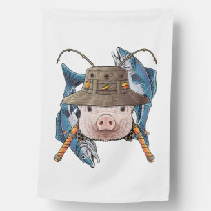 Fishing Pig Outdoor Fisherman Farm Animal Cute Fly House Flag