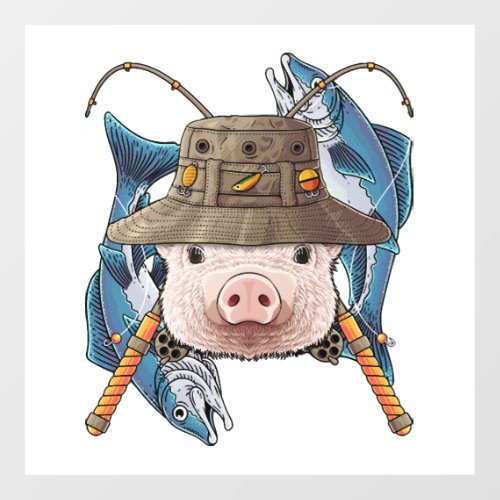 Fishing Pig Outdoor Fisherman Farm Animal Cute Fly Wall Decal