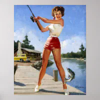 Fly Fishing Pinup Vintage Fly Fishing Art Print From Watercolor