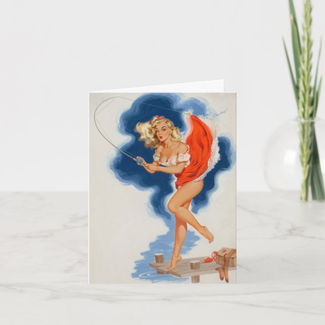 Fishing Pinup,  Vintage Pinup Birthday Card (Front)