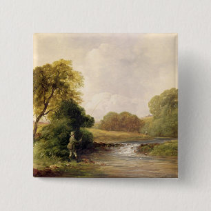 Fishing: Playing a Fish (oil on canvas) Button