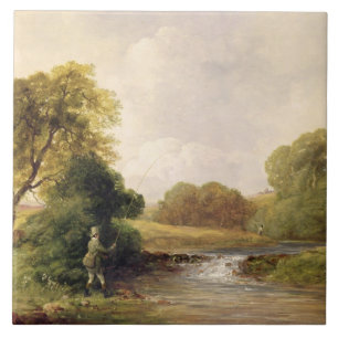 Fishing: Playing a Fish (oil on canvas) Ceramic Tile