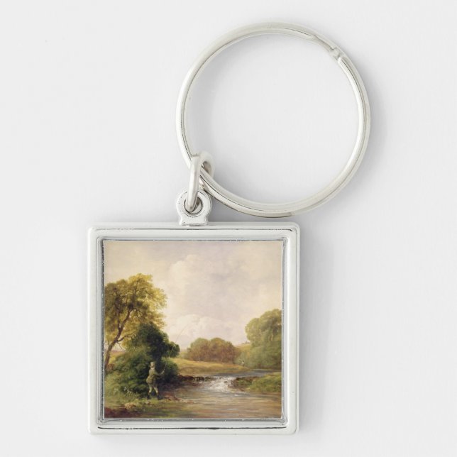 Fishing: Playing a Fish (oil on canvas) Keychain (Front)