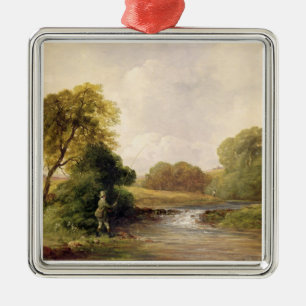 Fishing: Playing a Fish (oil on canvas) Metal Ornament