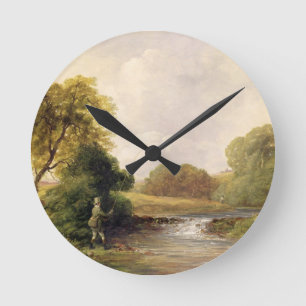 Fishing: Playing a Fish (oil on canvas) Round Clock