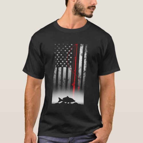 Fishing Pole American Flag For Patriotic Fisherman T_Shirt
