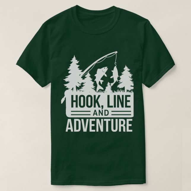 Fishing Pole & Catch Outdoor Camping Illustration T-Shirt (Design Front)
