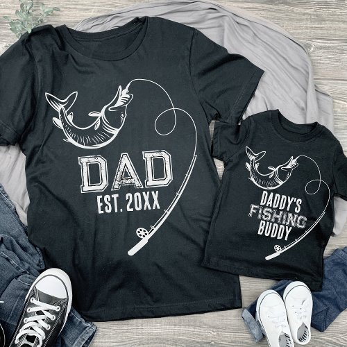 Fishing Pole Dad Est Date Father Child Matching T_Shirt