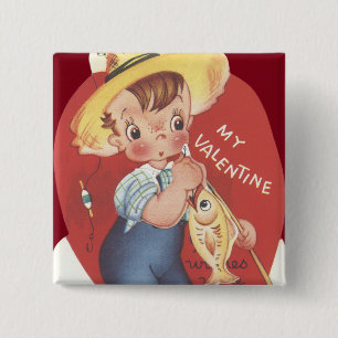 Fishing Pole Fish Country Boy Valentine Button