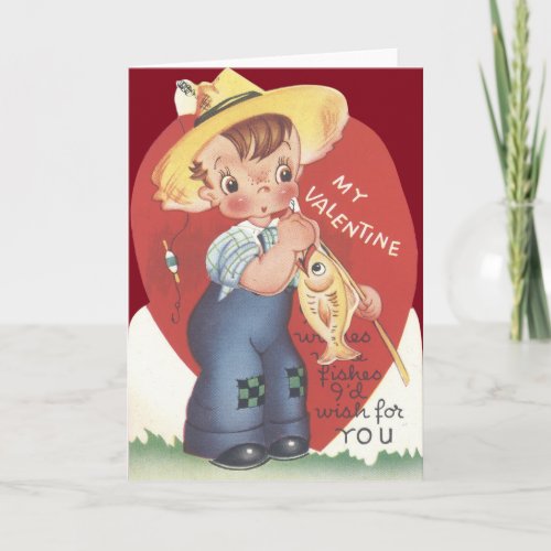Fishing Pole Fish Country Boy Valentine Holiday Card