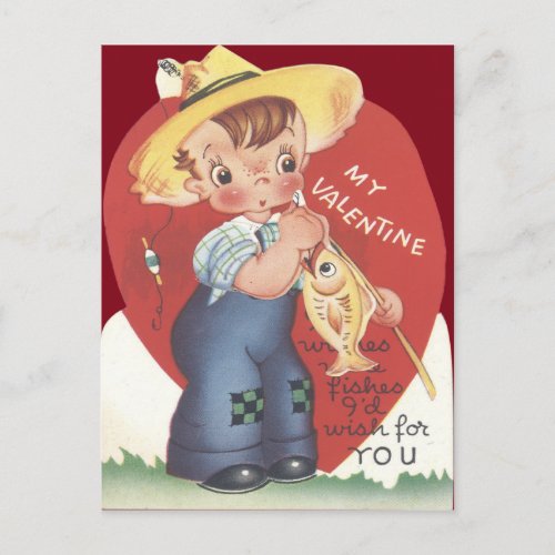 Fishing Pole Fish Country Boy Valentine Holiday Postcard