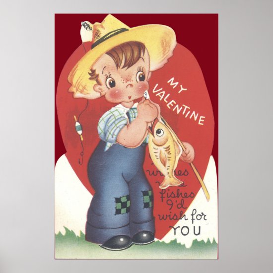 Fishing Pole Fish Country Boy Valentine Poster