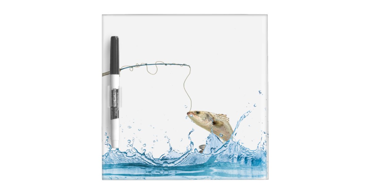 fishing pole with big fish in water dry erase board