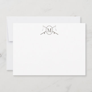 Fishing Poles Crossed Monogram Flat Note Card