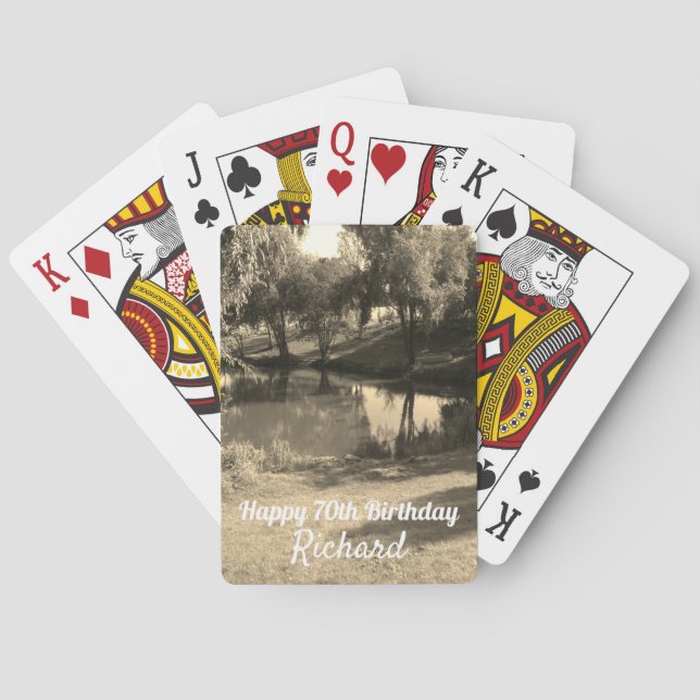 Fishing Pool personalised 70th birthday Poker Cards (Back)