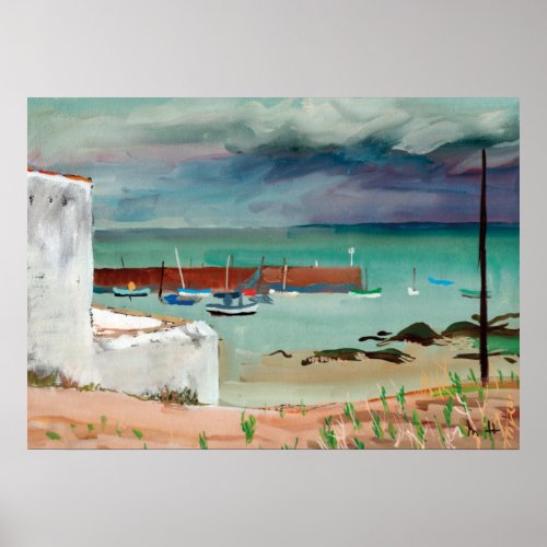 fishing port under a storm sky poster