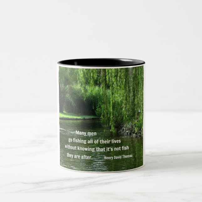 Fishing quote by H.D. Thoreau Two-Tone Coffee Mug (Center)