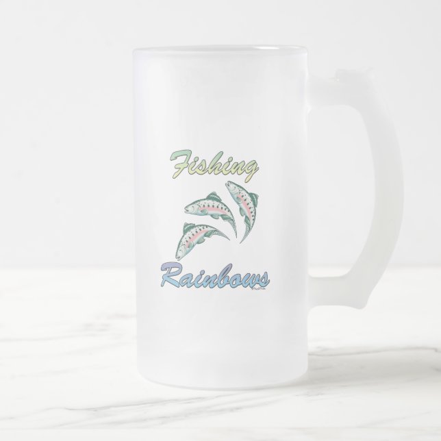 Fishing Rainbows Fishing Rainbow Trout Frosted Glass Beer Mug (Right)