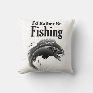 fishing rather be fish throw pillow