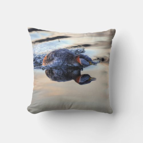 Fishing Red_necked Grebe Waterfowl Wildlife Photo Throw Pillow