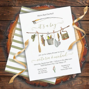 Fishing Reel Baby Shower Clothesline Invitation by McBooboo at Zazzle
